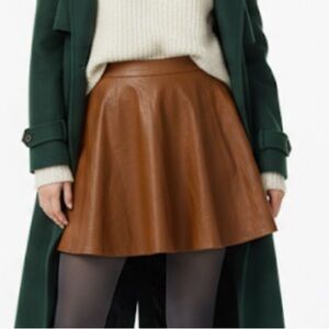 KOTON Faux Leather Skater Mini Skirt A-Line Camel Brown Size Small